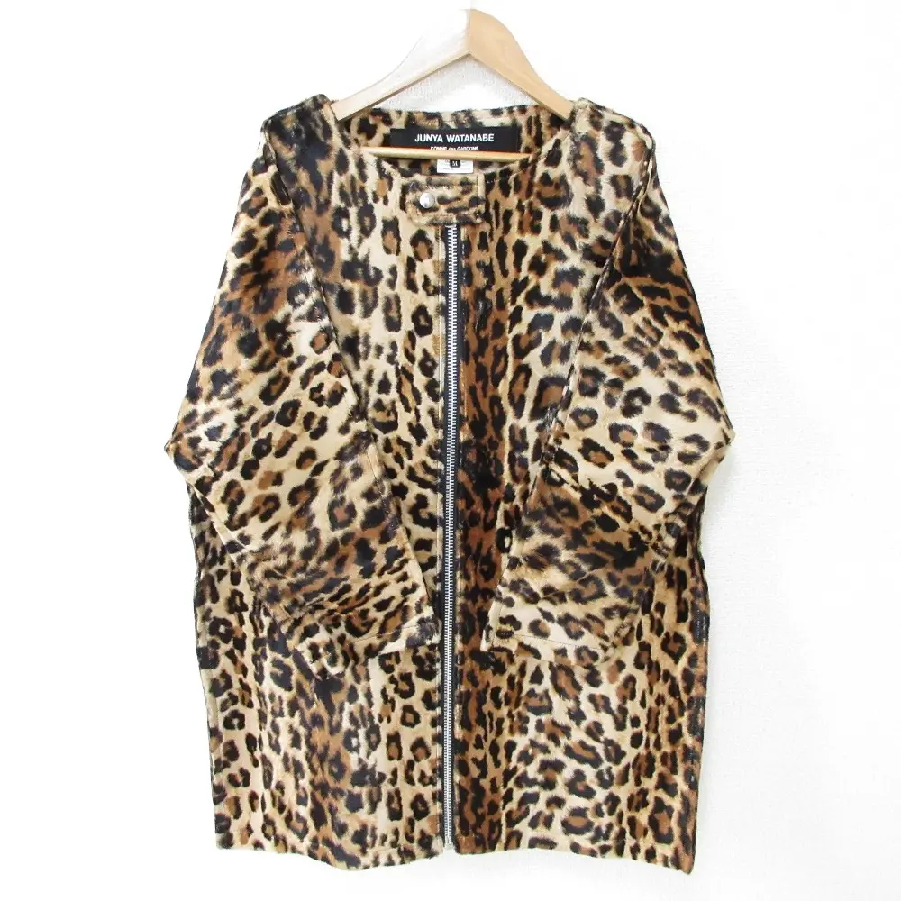 AD2017 JUNYA WATANABE ジュンヤワタナベ コムデギャルソン レオパード柄 二次元 ノーカラーコート JT-J051 サイズM ブラウン
