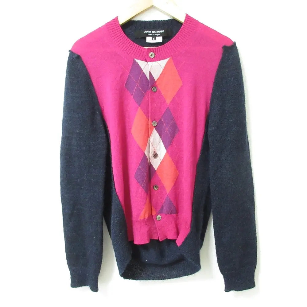 JUNYA WATANABE ジュンヤワタナベ コムデギャルソン アーガイル ドッキング ニットカーディガン サイズS ネイビー パープル