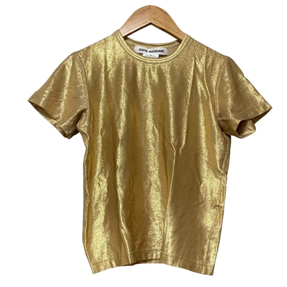 22SS JUNYA WATANABE ジュンヤワタナベ コムデギャルソン シルク 半袖 ラメカットソー JI-T005 サイズS ゴールドカラー