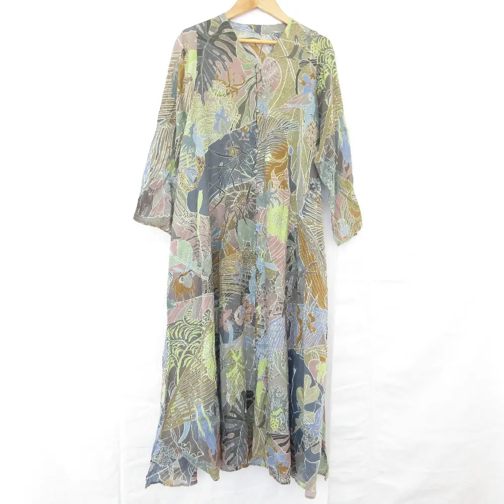 JURGEN LEHL ヨーガンレール ジャングルプリント コットンリネン ワンピース Mサイズ マルチカラー