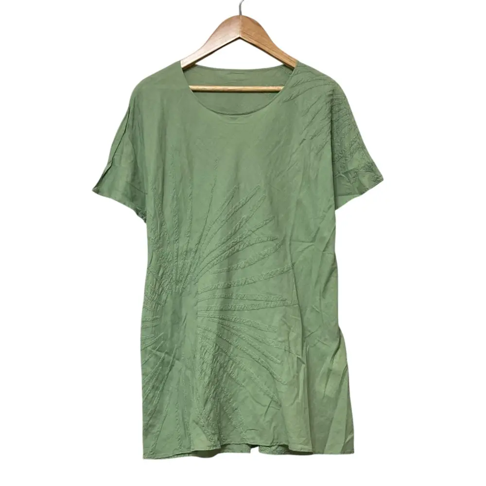 JURGEN LEHL ヨーガンレール 刺繍デザイン ショートスリーブ ガーゼ チュニック Tシャツ カットソー M グリーン