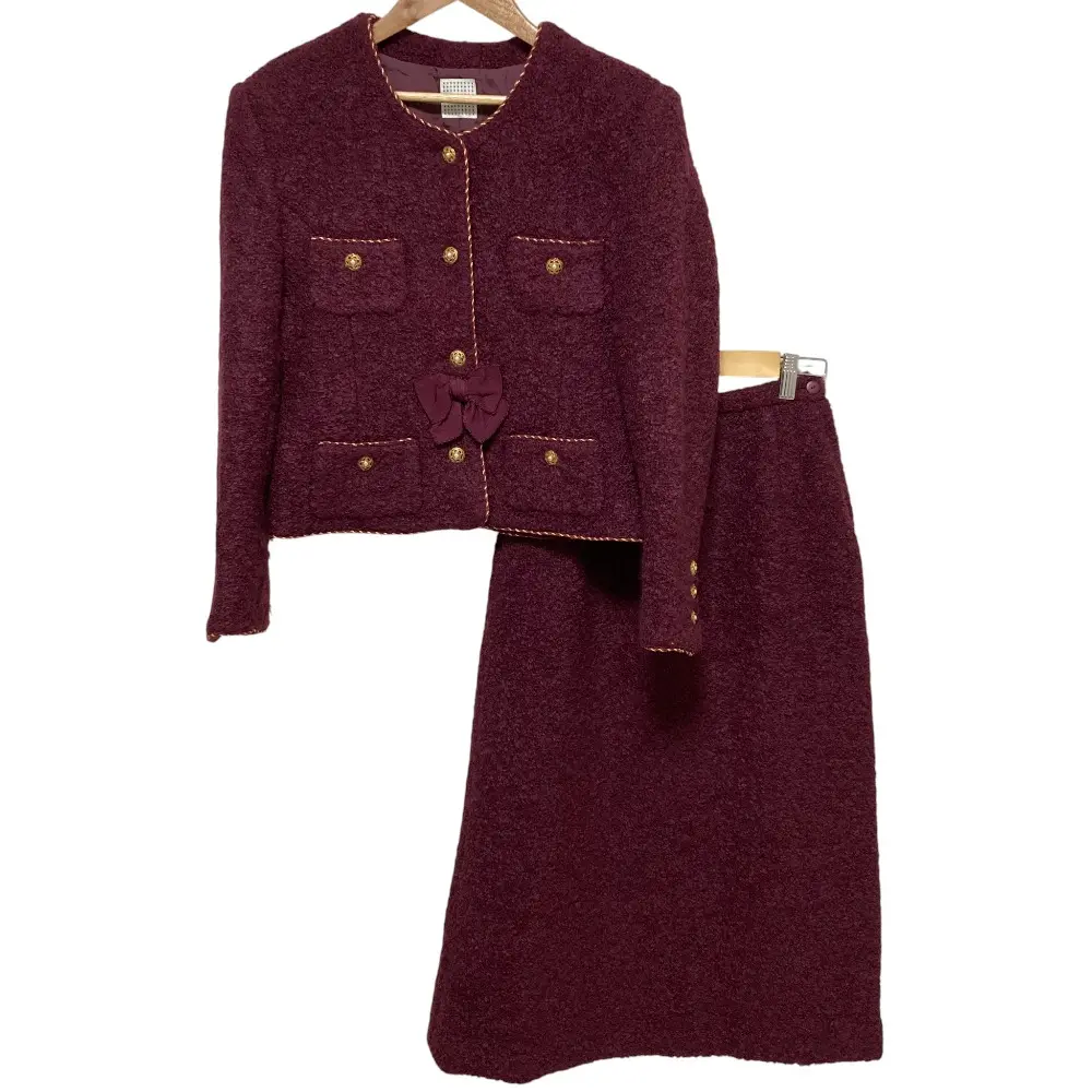 KANEKO ISAO カネコイサオ ツイード ノーカラージャケット スカート セットアップ パープル