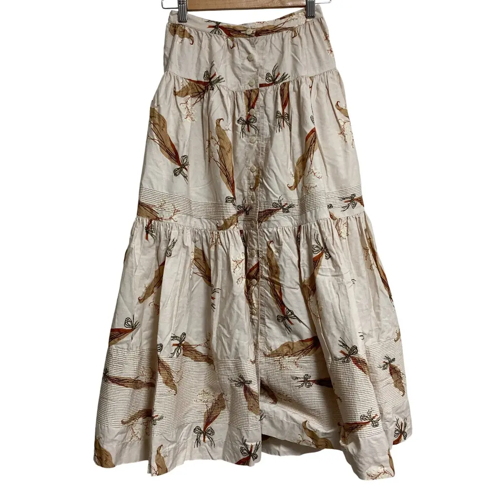 KANEKO ISAO カネコイサオ すずらん柄 ロング ティアードスカート ライトベージュ