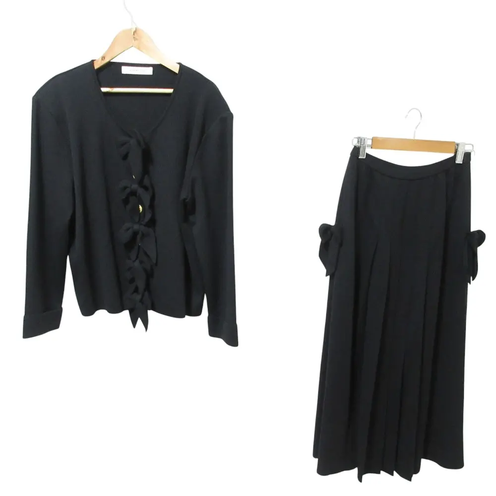 KANEKO ISAO カネコイサオ リボンニットジャケット ロングスカート セットアップ ブラック