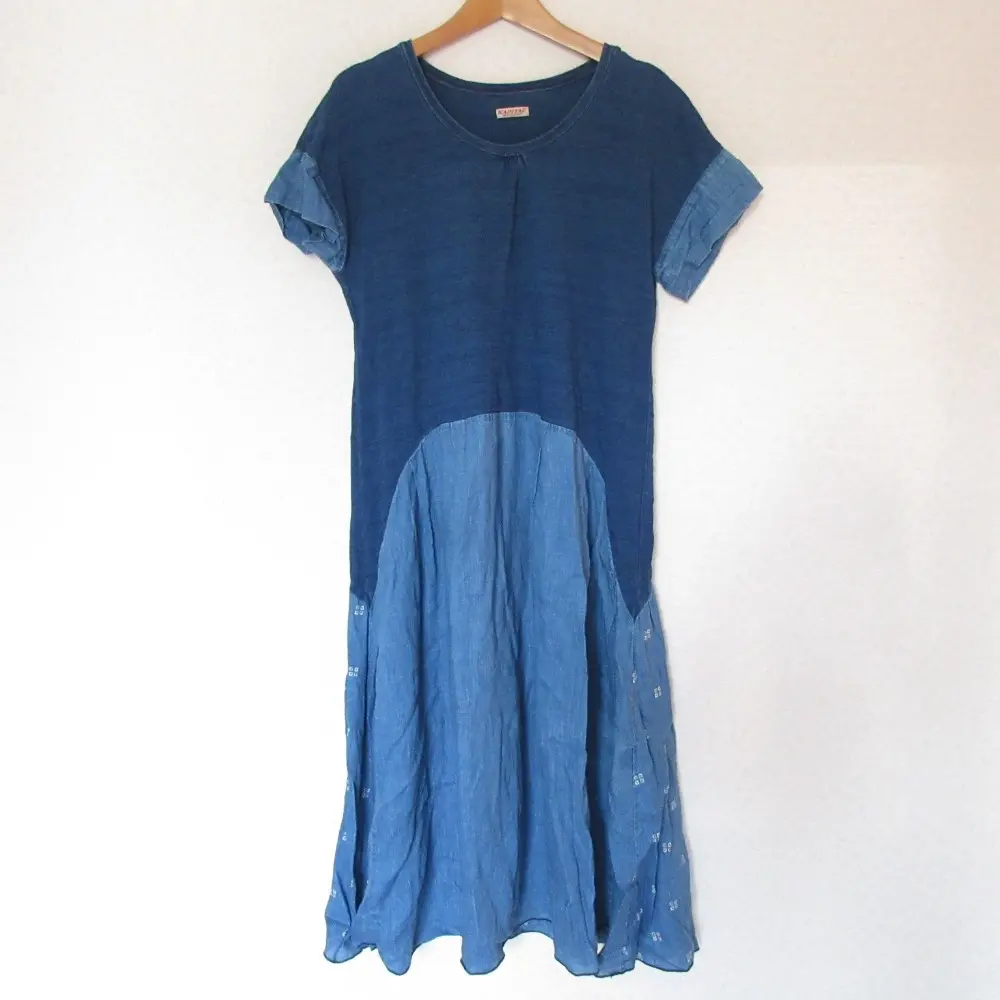 KAPITAL キャピタル 半袖 ドッキング ワンピース XS インディゴ