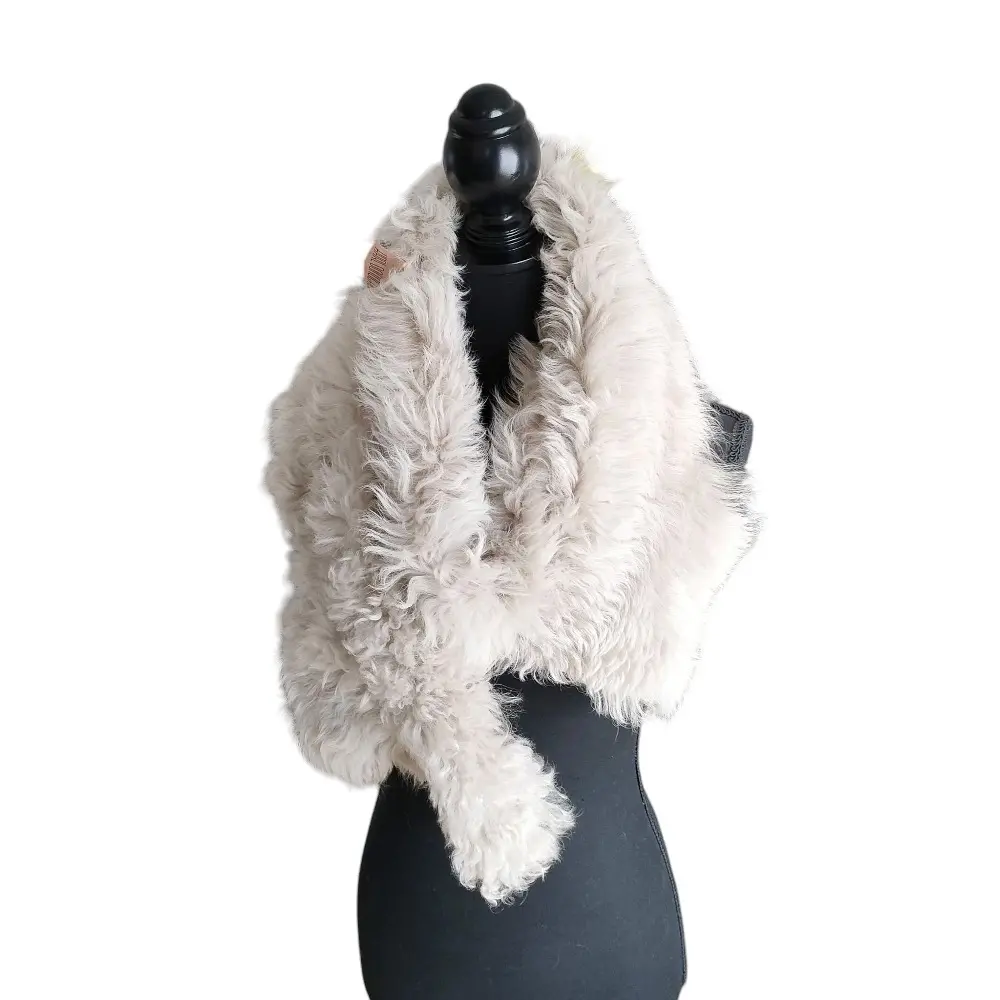 KARL DONOGHUE カールドノヒュー レザー ムートン ラムファー ティペット ストール マフラー 毛皮 ライトグレー