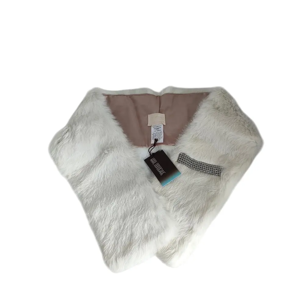 KARL DONOGHUE カールドノヒュー ラビットファー スワロフスキークリスタル ティペット 毛皮 マフラー ホワイト