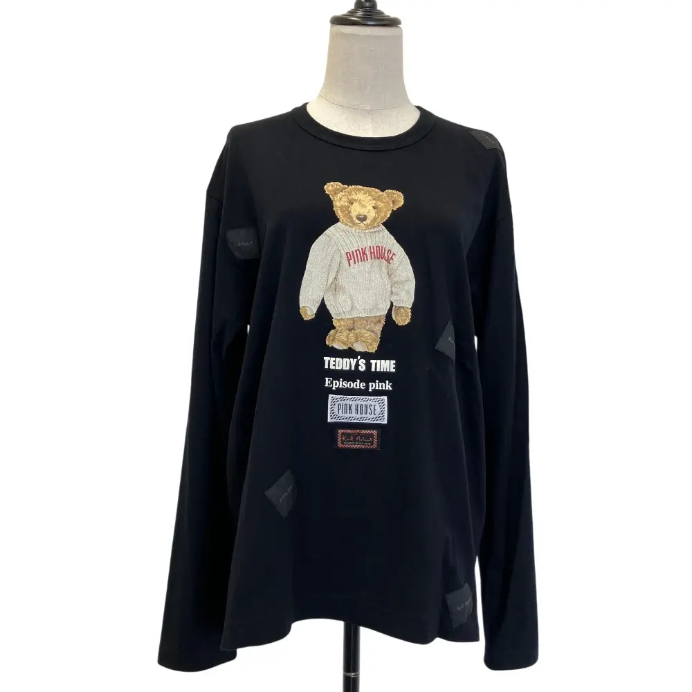 Karl Helmut カールヘルム テディベアプリント パッチワーク ロングスリーブ カットソー Tシャツ A2393UPO411 サイズ4 ネイビー