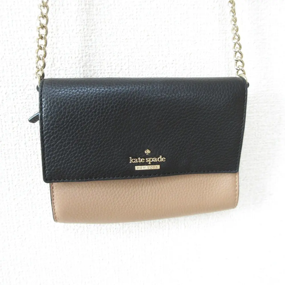 kate spade new york ケイトスペード レザー バイカラー フ チェーンショルダーバッグ ポシェット ブラック×ピンクベージュ