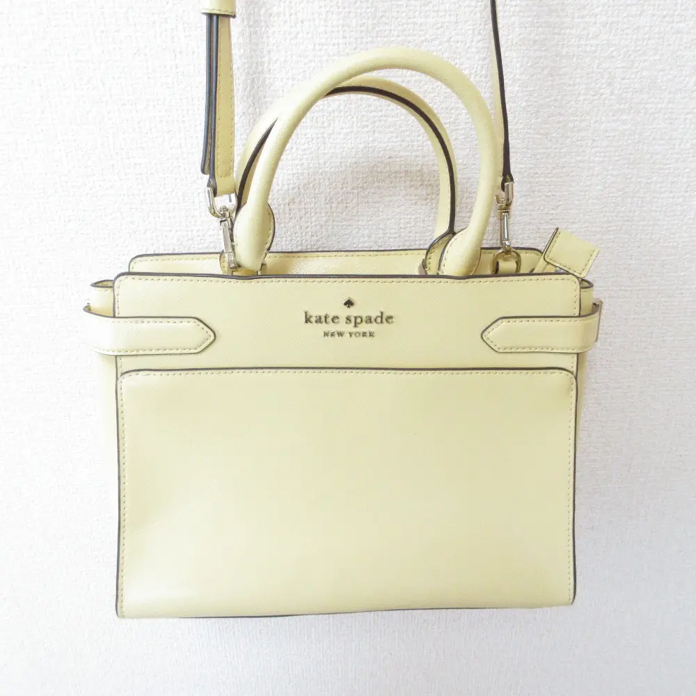 kate spade ケイトスペード ステイシー ミディアム サッチェル サフィアーノレザー 2WAY ショルダーバッグ イエロー