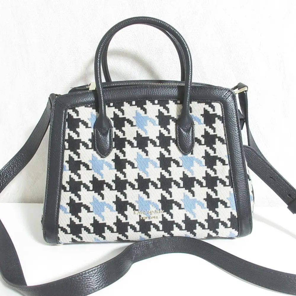 kate spade new york ケイトスペード ノット ミディアム サッチェル 千鳥格子柄 2WAY ハンドバッグ ショルダーバッグ ブラック系