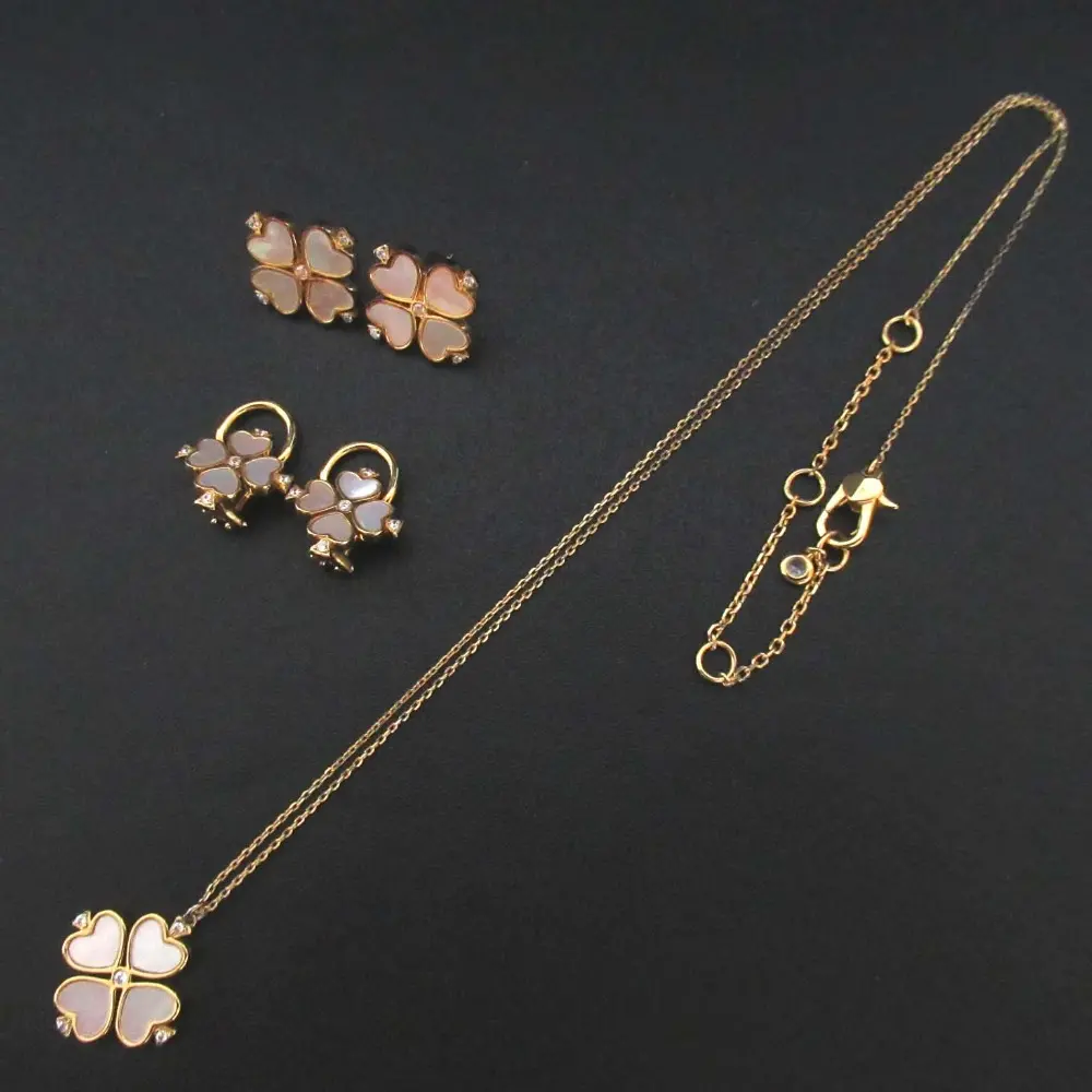 Kate Spade ケイトスペード 925SV シェル クローバーモチーフ ピアス+イヤリング+ネックレス 3点まとめて ゴールドカラー