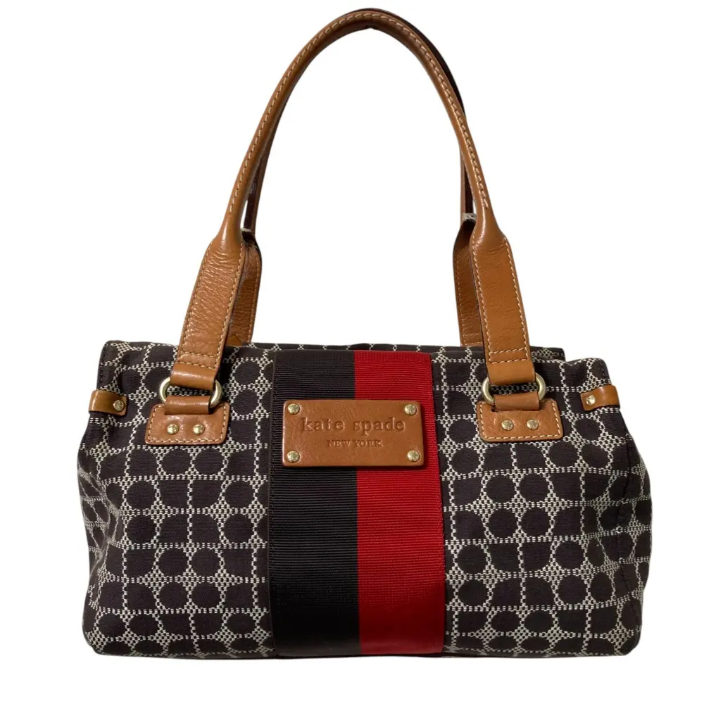 Kate spade ケイトスペード ノエル キャンバス×レザー ミニボストン ハンドバッグ ブラウン系