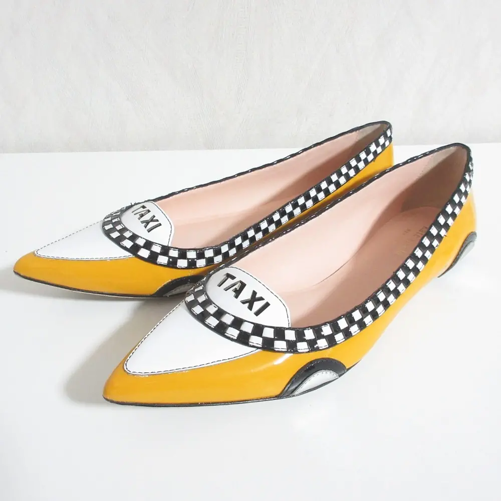 kate spade new york ケイトスペード TAXI タクシー パテントレザー フラットパンプス サイズ9M 26cm相当 イエロー ホワイト