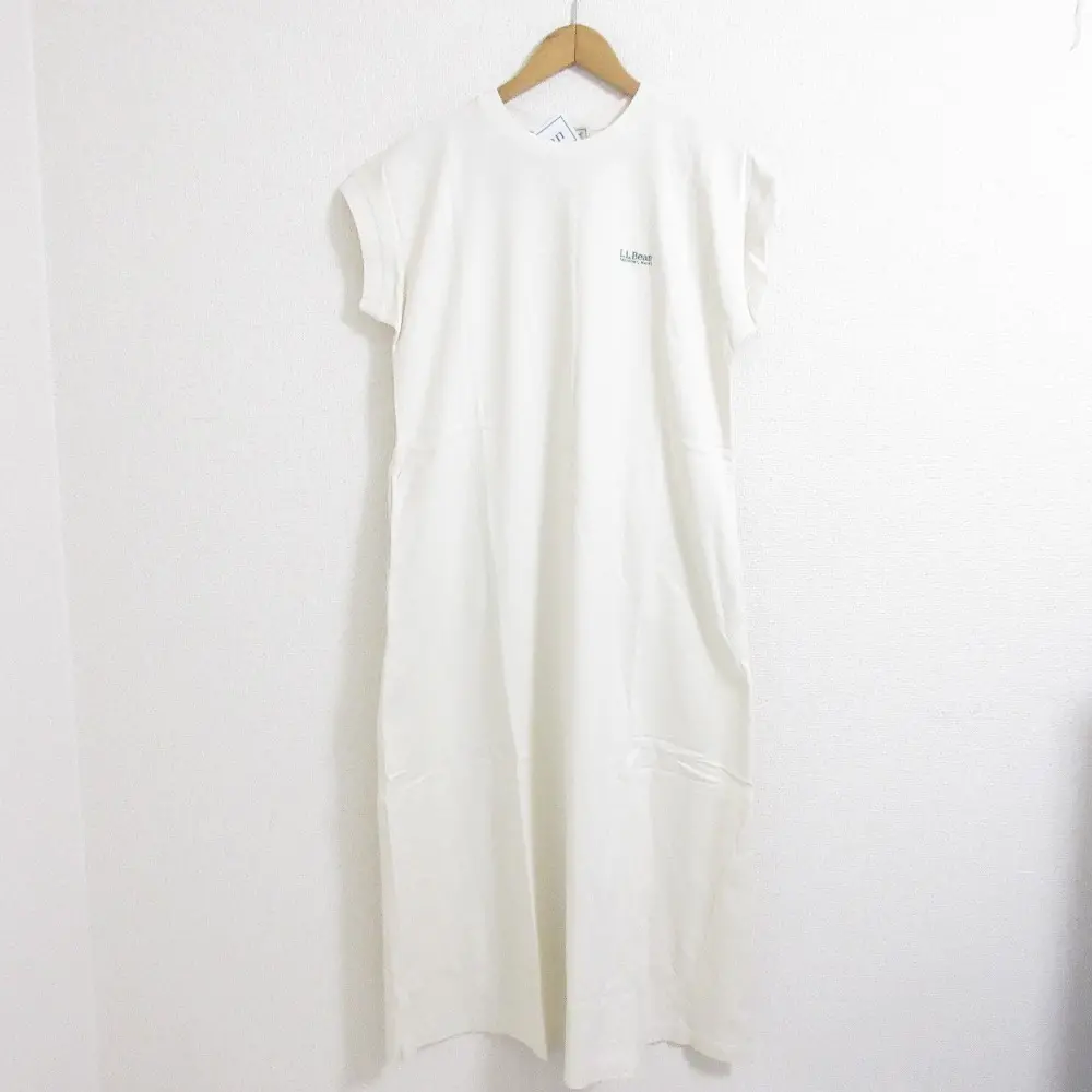 L.L.Bean エルエルビーン Bean’s Logo EMB N/S Dress ロゴ 刺繍 半袖 ロング マキシ丈 カットソーワンピース M アイボリー