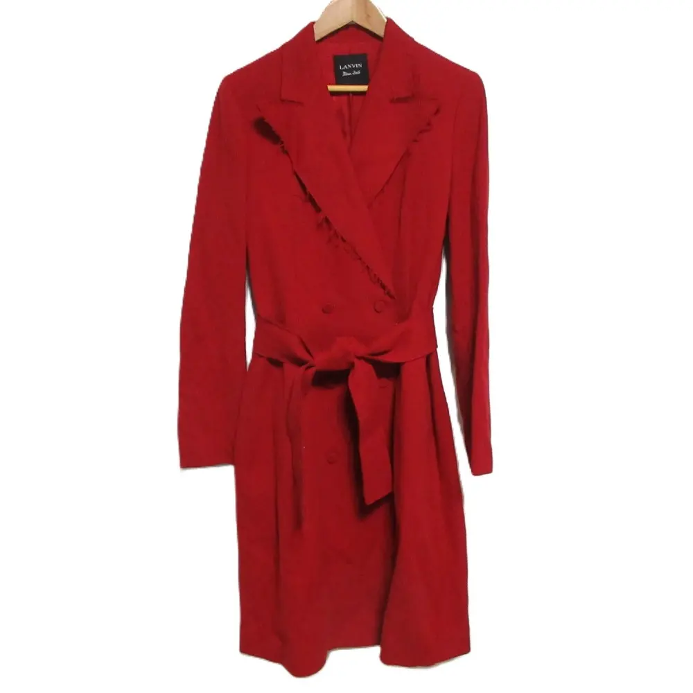 LANVIN ランバン 2005年コレクションモデル ウール ダブルブレスト ベルテッドコート 38 レッド
