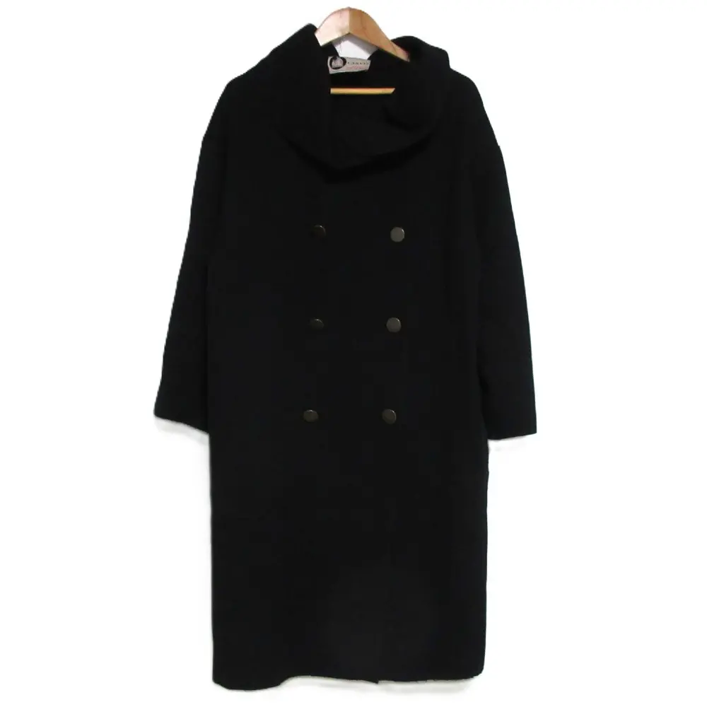 LANVIN ランバン ストレッチ ダブルブレスト ウール ロングコート 38 ブラック