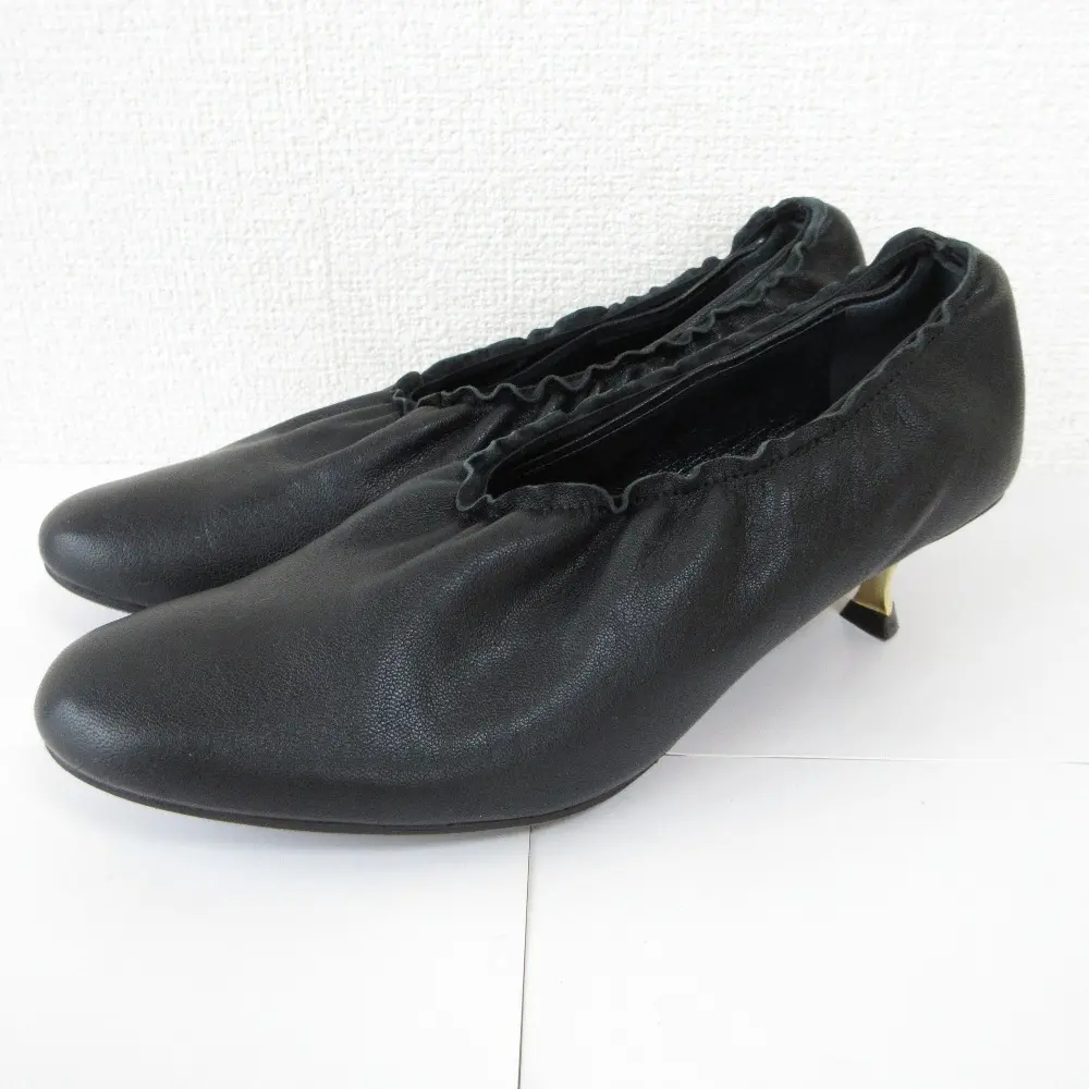 LANVIN ランバン レザー ローヒール ギャザーパンプス 36 23cm相当 ブラック