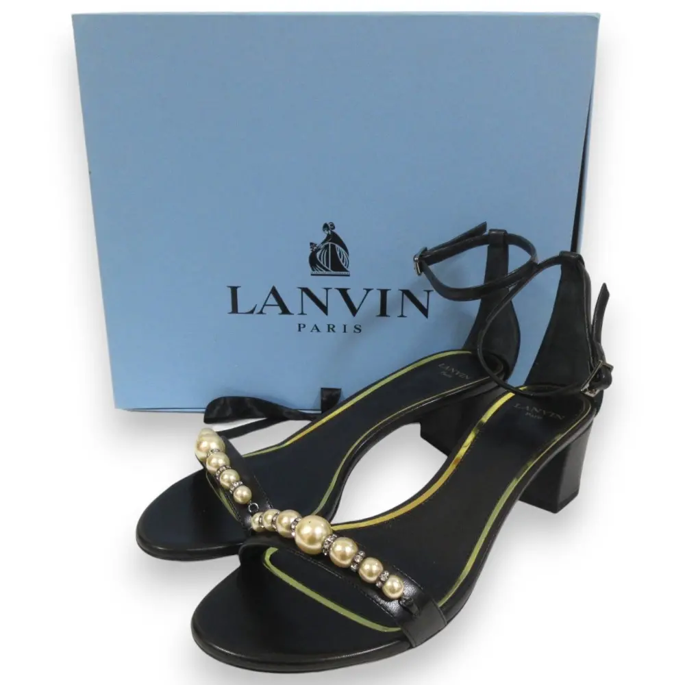 LANVIN ランバン レザー フェイクパール装飾 アンクルストラップ サンダル 40.5 約27.5cm ブラックの買取実績【2025年3月買取】