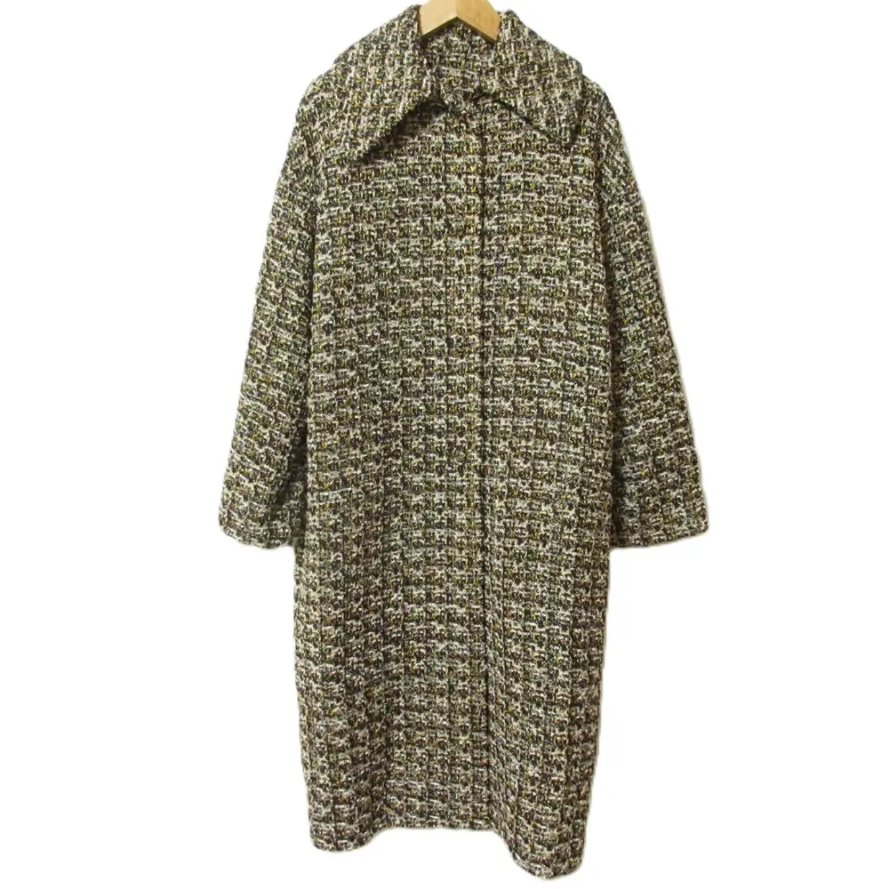 LANVIN ランバン ラメ ツイード ステンカラーコート サイズ34 ベージュ×ブラック