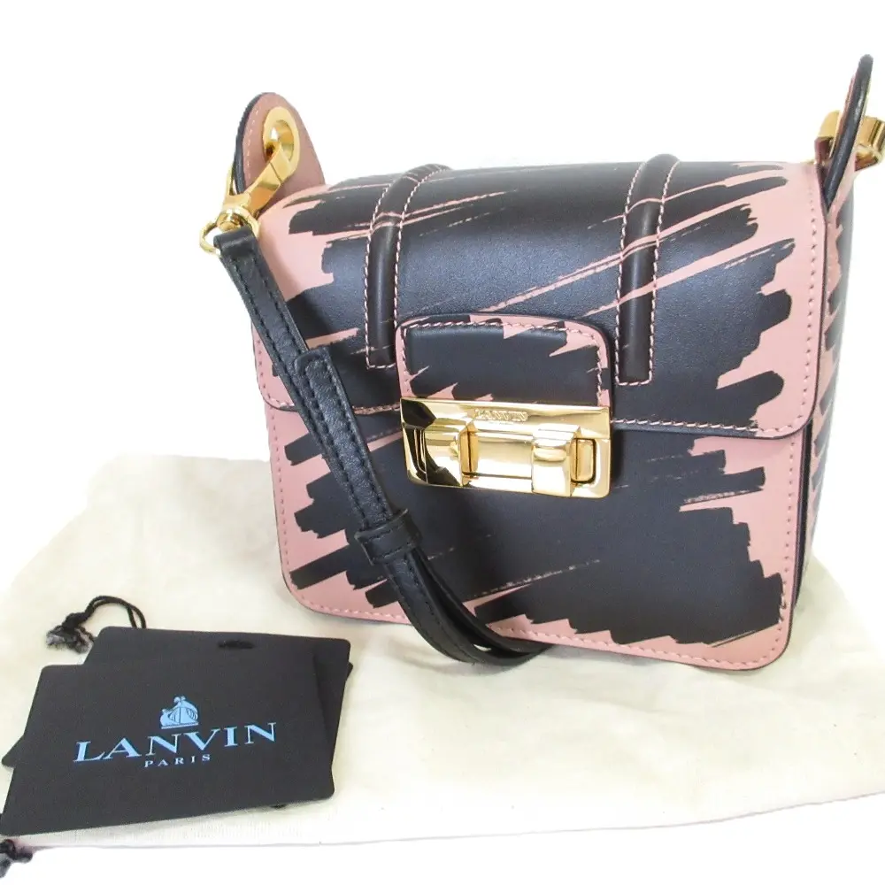 LANVIN ランバン JIJI ブラック グラフィティ レザー クロスボディバッグ ショルダーバッグ ピンク×ブラック×ゴールド金具