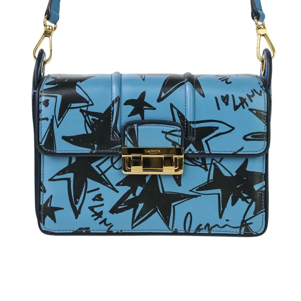 LANVIN ランバン JIJI ジジ グラフィティ レザー クロスボディ ショルダーバッグ ブルー ブラック
