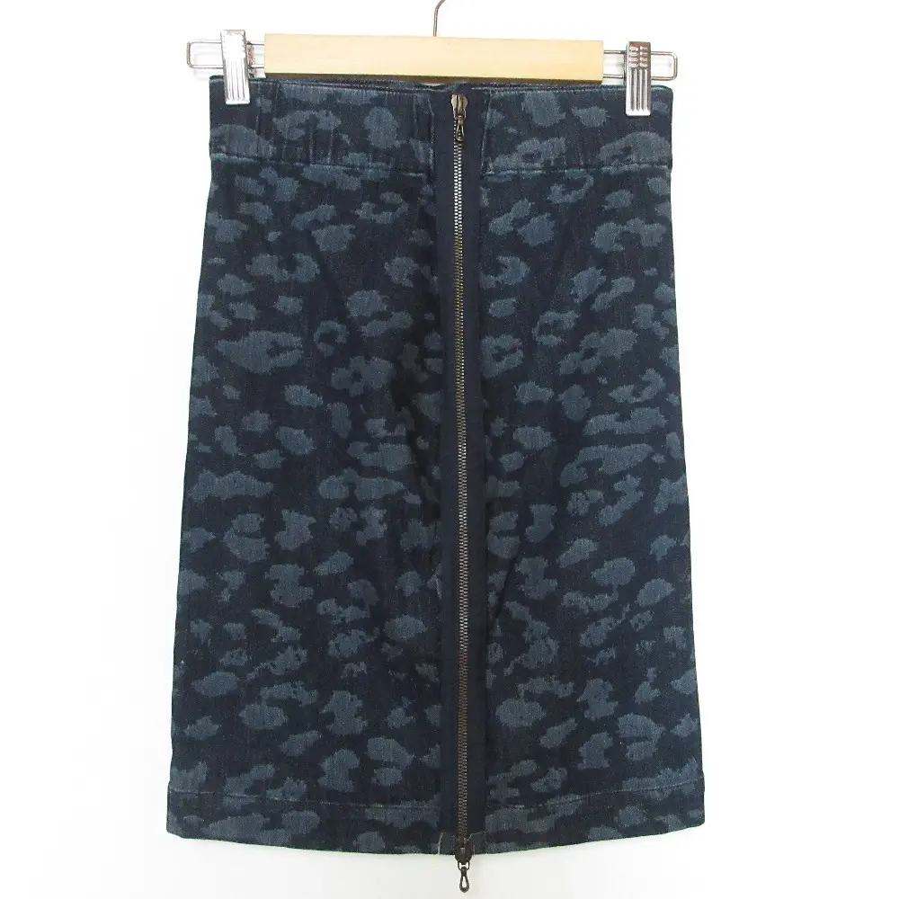 LANVIN ランバン フロントジップ ひざ丈 タイト ジャガード デニムスカート 34 インディゴ