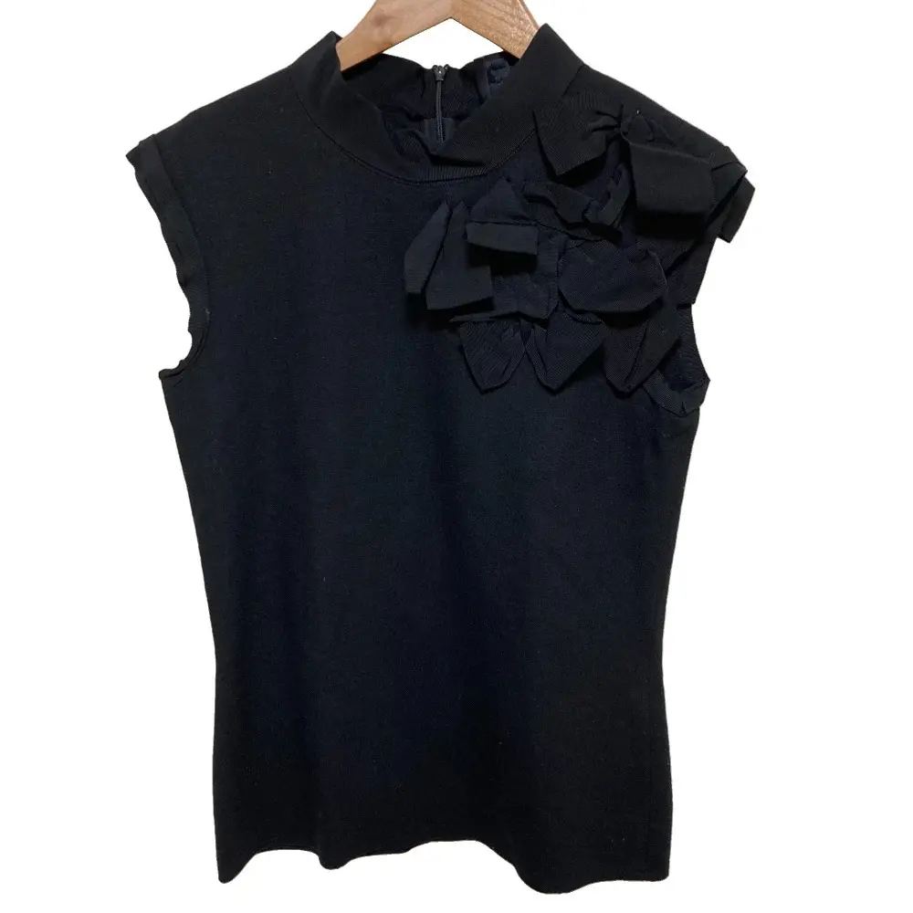 LANVIN ランバン 2008年コレクション ウール リボンモチーフ ノースリーブ ブラウス プルオーバー サイズ34 ブラック