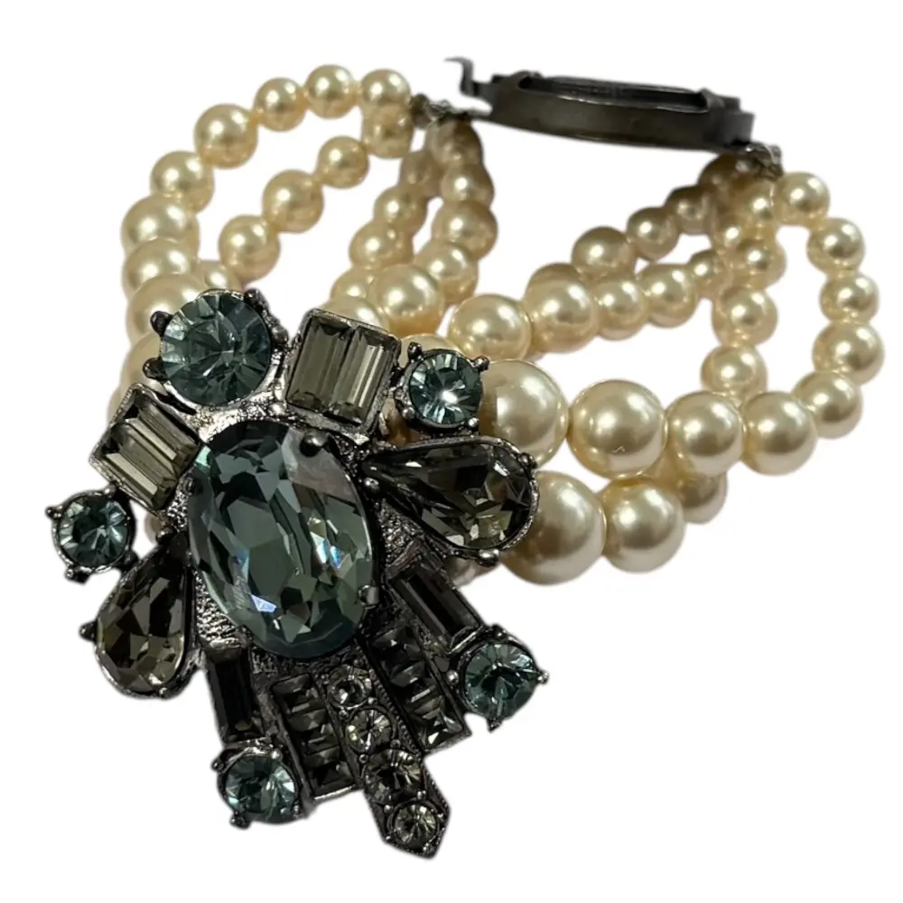 LANVIN ランバン フェイクパール ビジュー ブレスレット シルバーカラー×ホワイト