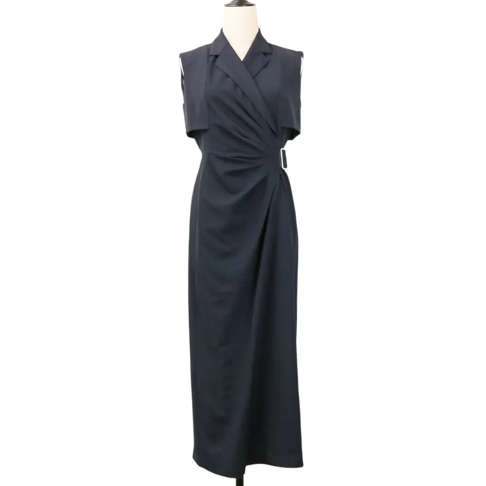 L’AUBE BLANC ローブブラン Side-buckle Drape Dress ノースリーブ ドレス ワンピース 25SU-02 サイズM ネイビー