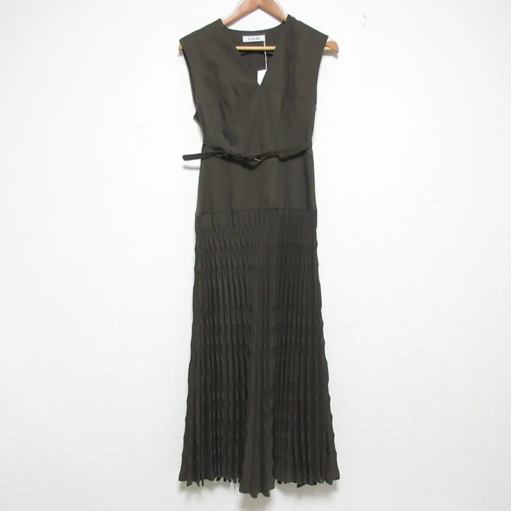 L'AUBE BLANC ローブブラン Shell Pleats Dress ベルテッド プリーツ ロングワンピース 25SU-01 サイズM ダークブラウン