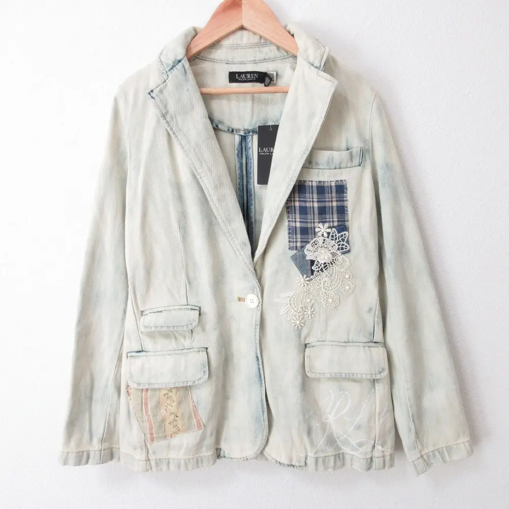 LAUREN RALPH LAUREN ローレンラルフローレン リメイクデニム テーラードジャケット サイズ2 ブルー
