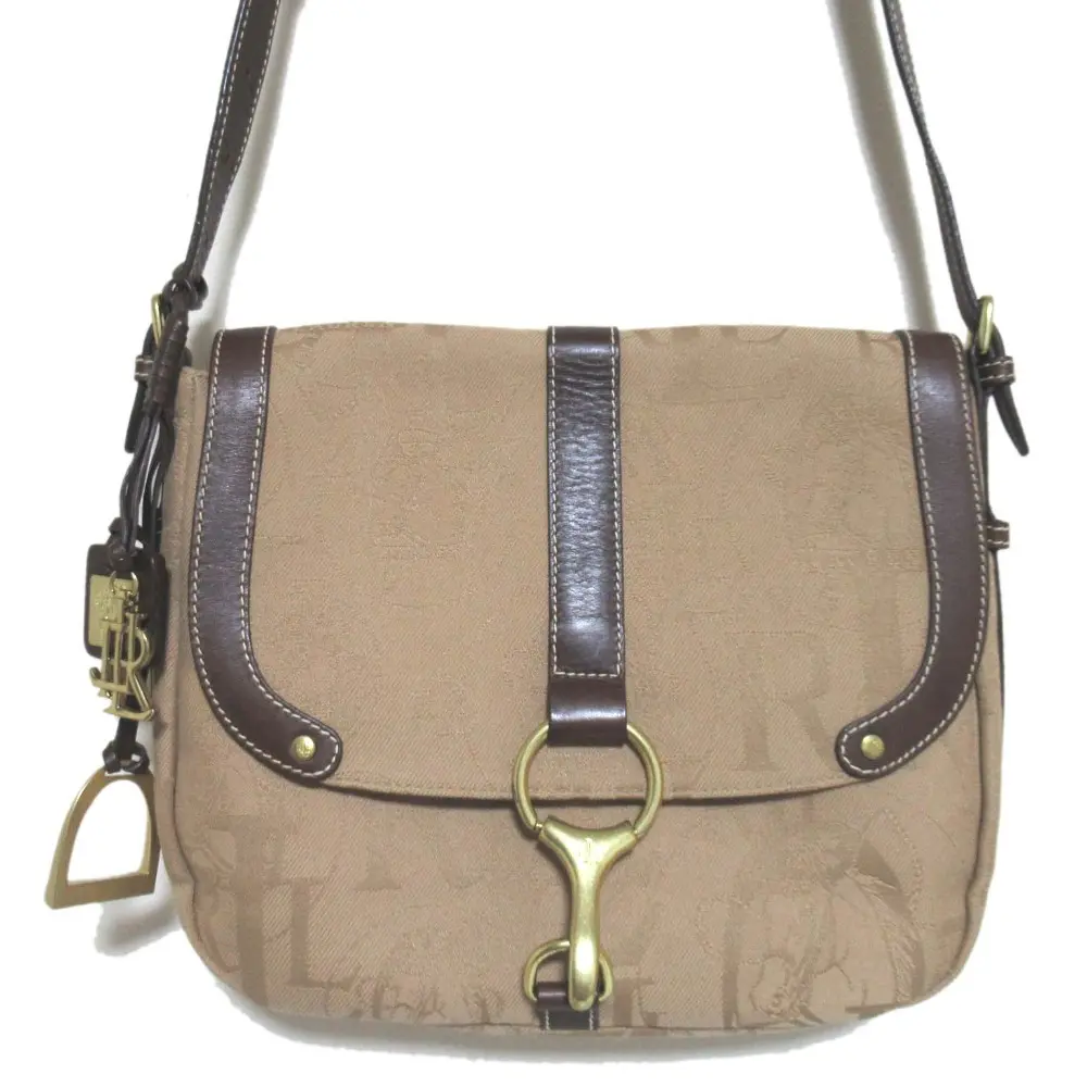 Lauren Ralph Lauren ローレンラルフローレン キャンバス ジャガード ショルダーバッグ チャーム付き ベージュ×ブラウン