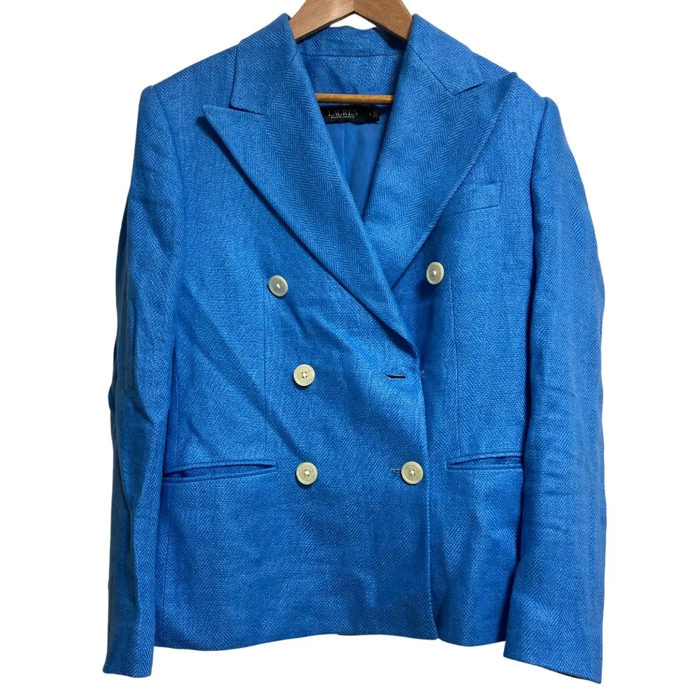 22SS LAUREN POLO RALPH LAUREN  ローレンラルフローレン ピークドラペル リネンテーラードジャケット サイズ4 ブルー