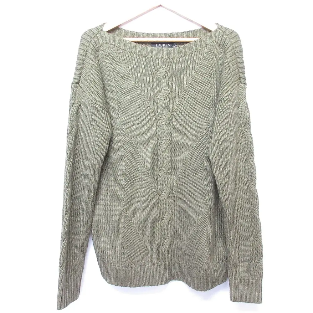 LAUREN RALPH LAUREN ローレンラルフローレン ボートネック ケーブルニットトップス セーター Mサイズ カーキ 