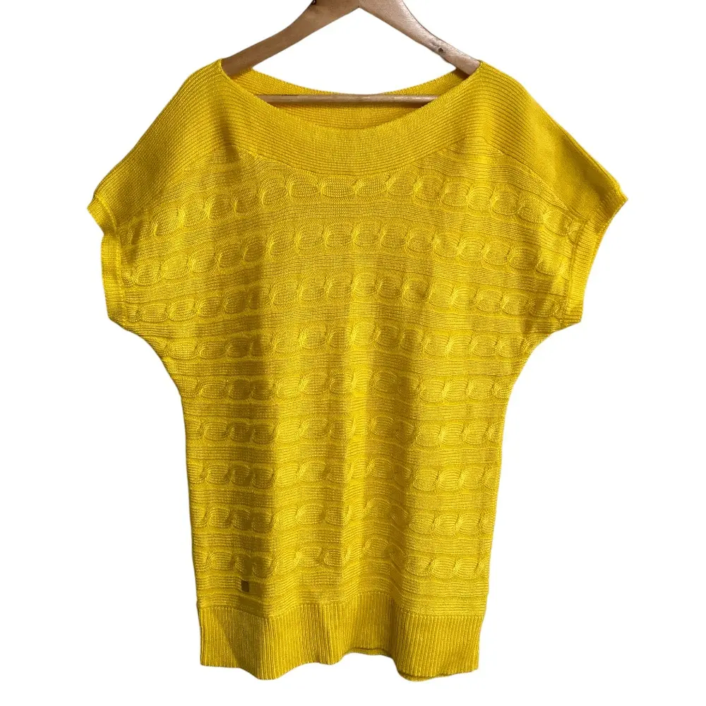 Lauren Ralph Lauren ローレンラルフローレン ボートネック ケーブル編み半袖ニット M イエロー