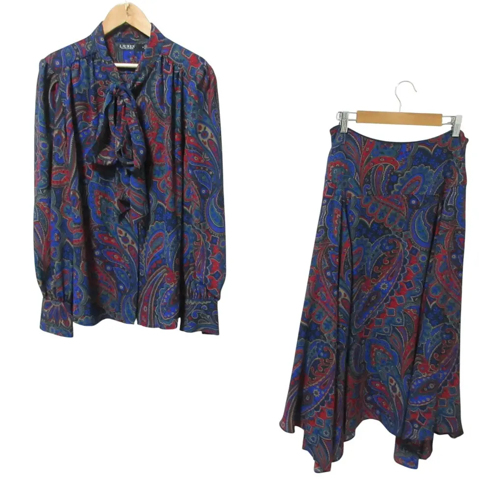 Lauren Ralph Lauren ローレンラルフローレン ペイズリー柄 ブラウス スカート セットアップ M 4 ブルー マルチカラー