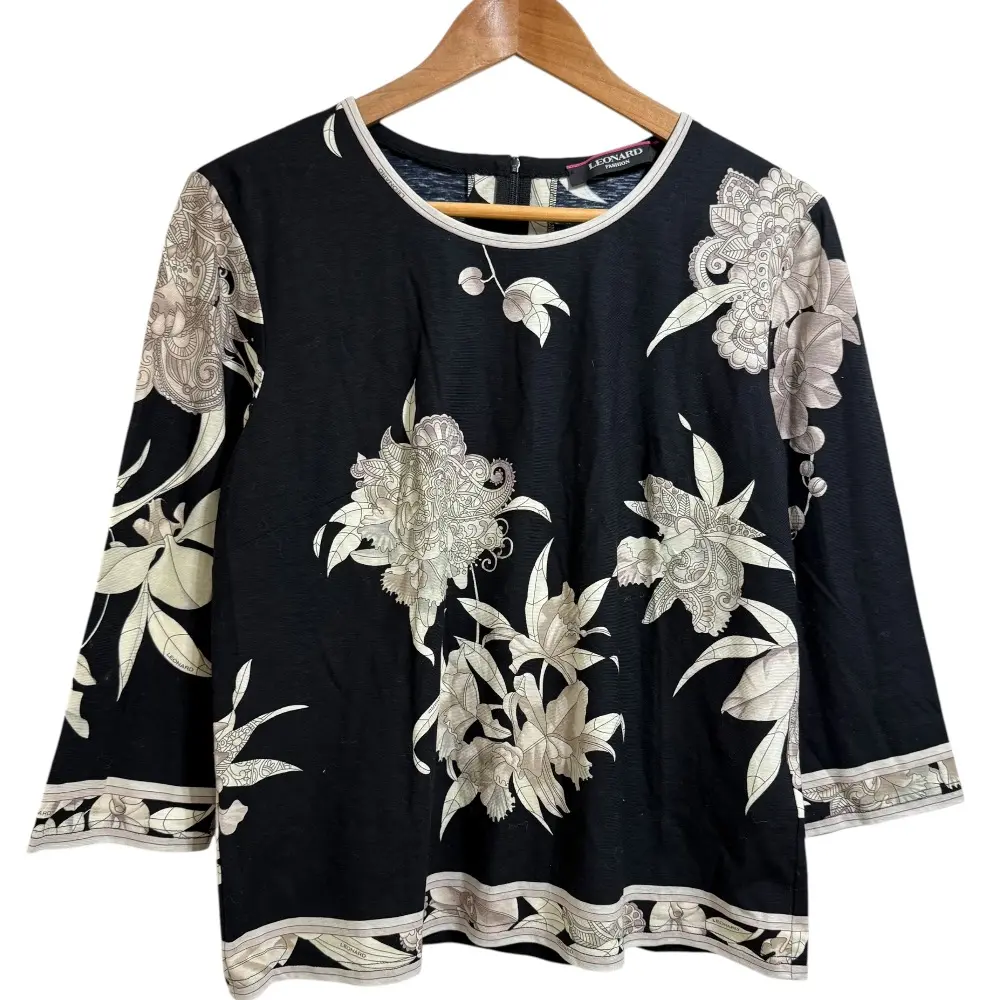 LEONARD FASHION レオナールファッション フラワープリント ブラウス カットソー サイズ42 ブラック
