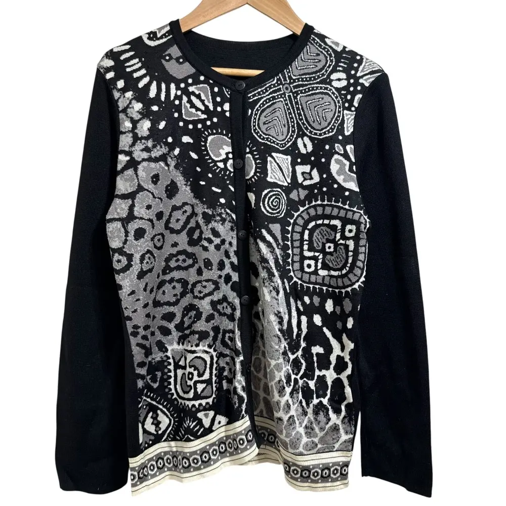LEONARD FASHION レオナールファッション シルク100％ ラインストーン ニット カーディガン サイズ40 ブラック