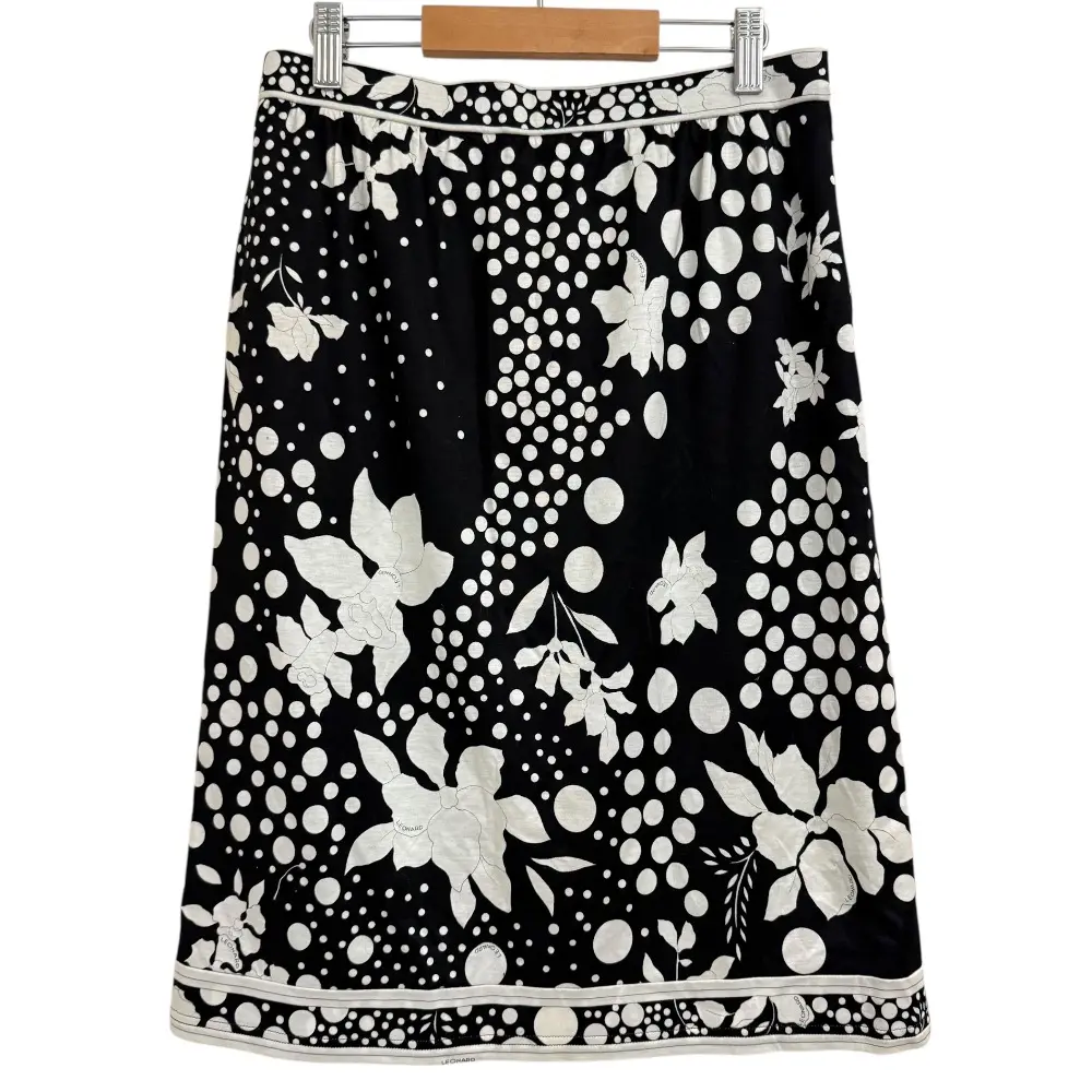 LEONARD FASHION レオナールファッション フラワープリント×ドット柄 スカート サイズ76 ブラック×ホワイト