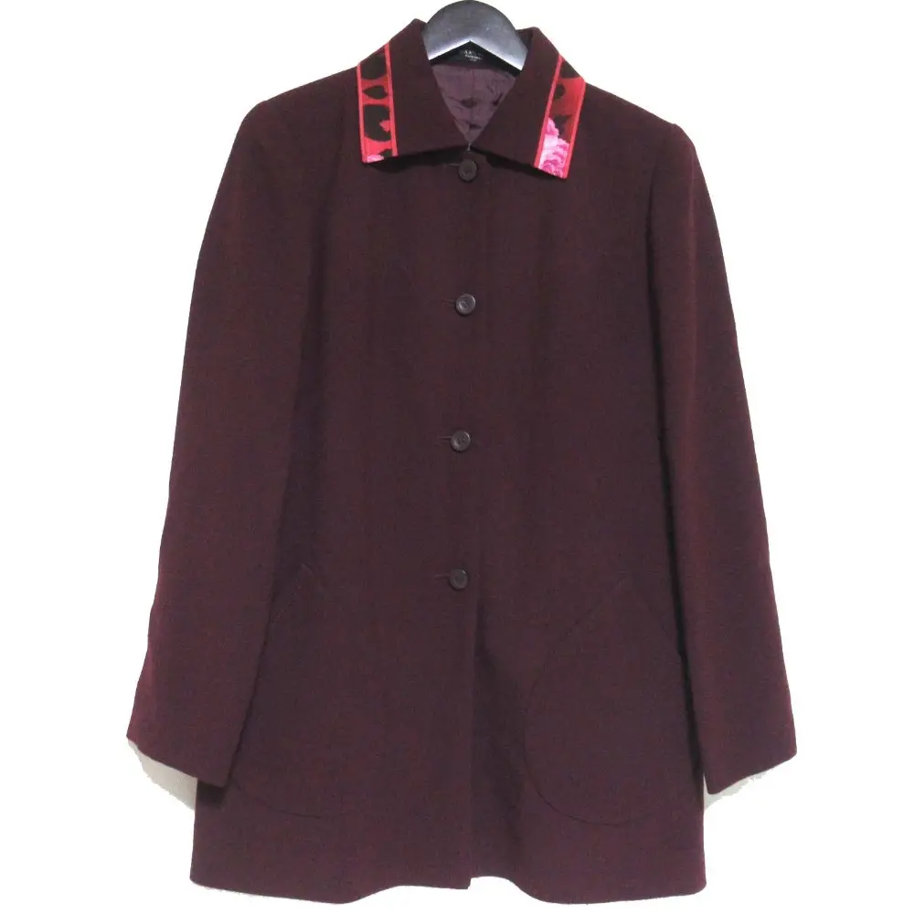 LEONARD FASHION レオナールファッション 総柄切り替え シングル コート ジャケット サイズ40 バーガンディ