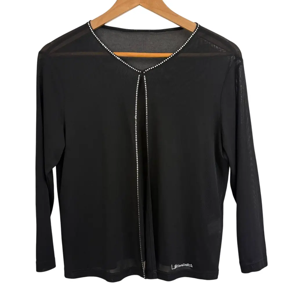 LEONARD FASHION レオナールファッション カンカンストレッチ ラインストーン シアー カーディガン サイズM ブラック
