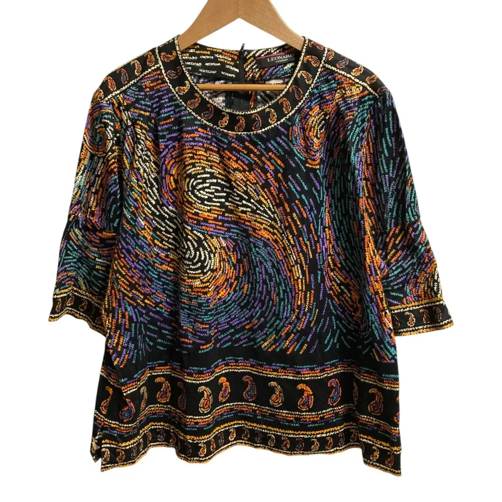 LEONARD FASHION レオナールファッション ペイズリープリント プルオーバー ブラウス サイズ42 ブラック