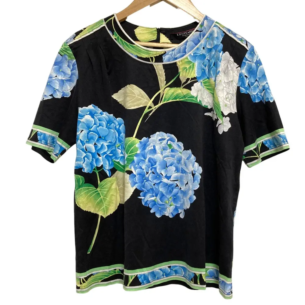 LEONARD FASHION レオナールファッション アジサイプリント カットソー 0359100 Lサイズ ブラック ブルー