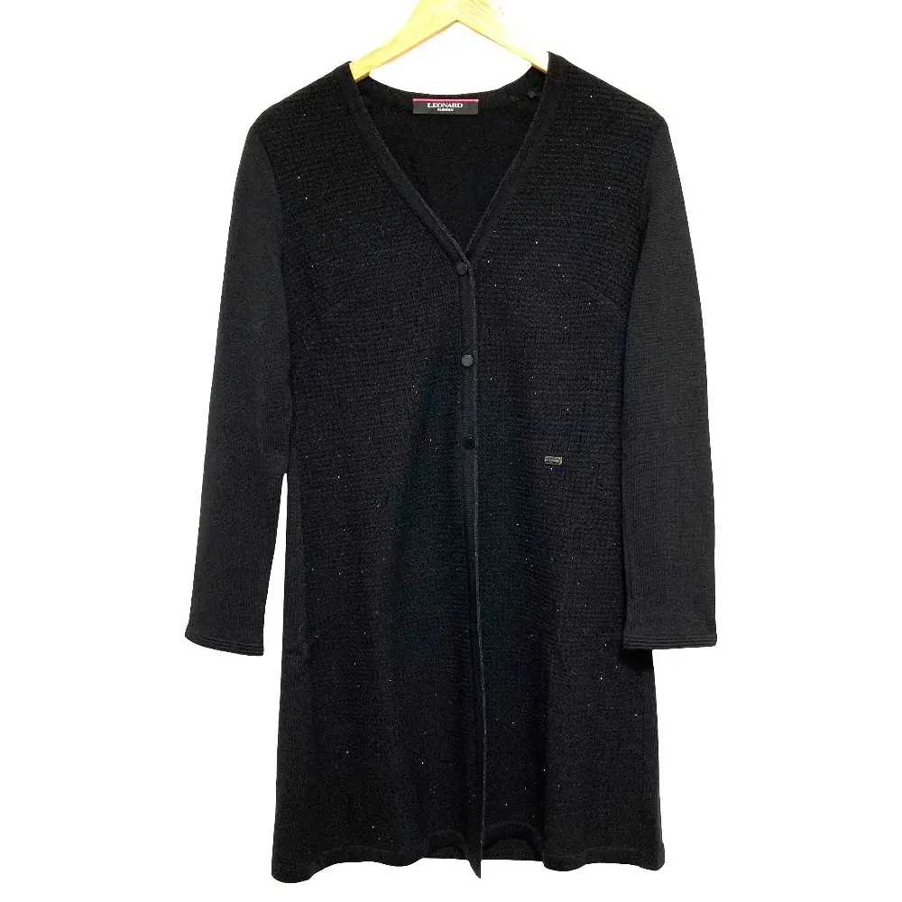 LEONARD FASHION レオナールファッション ラメ糸 ロングニットカーディガン サイズ38 ブラック