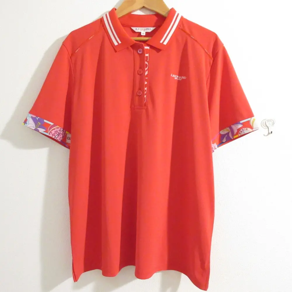 LEONARD SPORT レオナールスポーツ ロゴ刺繍 半袖 ポロシャツ カットソー 大きいサイズ 44 レッド