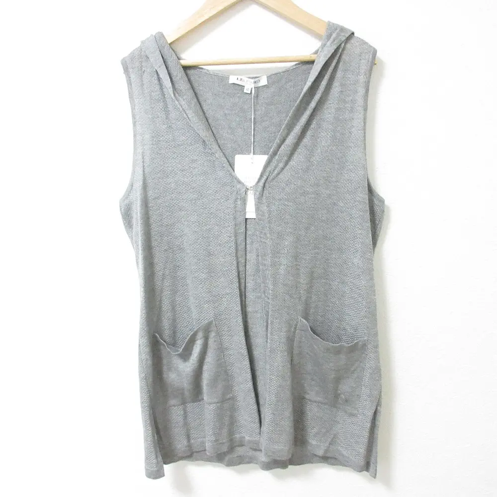 LEONARD SPORT レオナールスポーツ カシミヤブレンド フード付きニットベスト ジレ サイズ40 グレー 