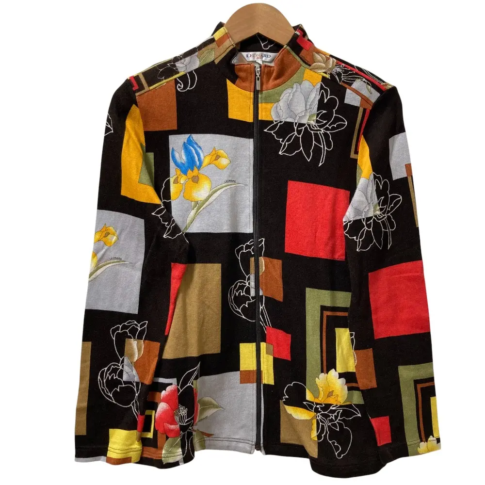 LEONARD SPORT レオナールスポーツ フラワープリント ジップジャケット サイズLL ブラウン