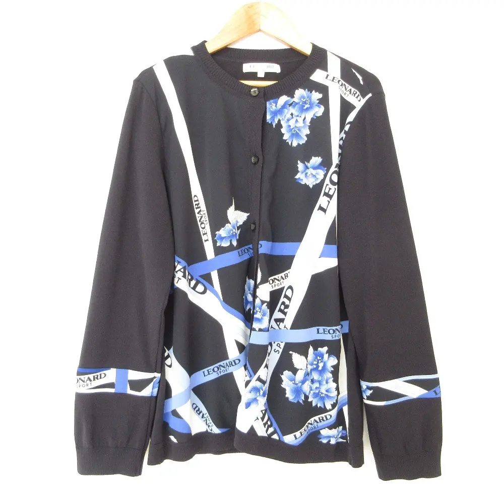 LEONARD SPORT レオナールスポーツ フラワープリント カーディガン サイズ42 ネイビー
