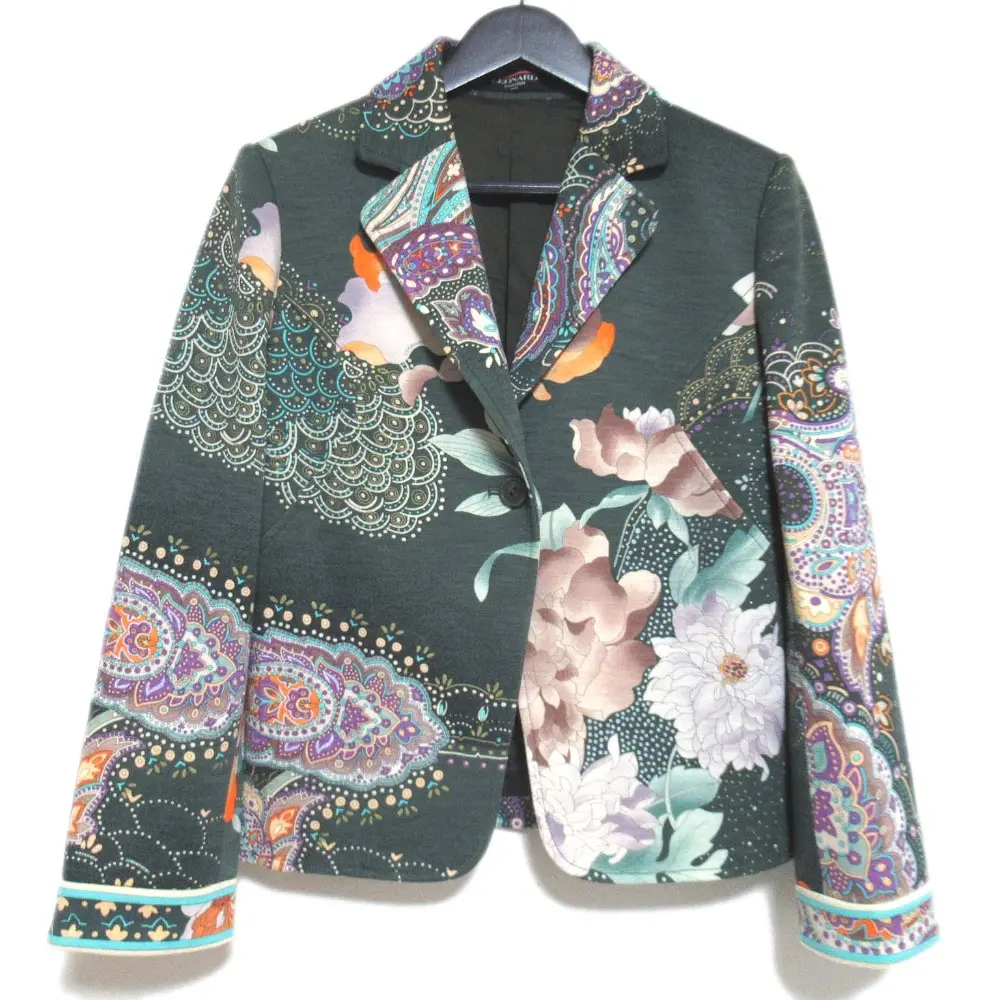 LEONARD レオナール フラワー×ペイズリー柄 ウール シングル 1B テーラードジャケット 13AR グリーン系